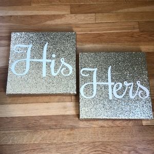 His & Hers Gold Glitter Canvas Wall Art